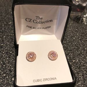 Pink and white circular earrings